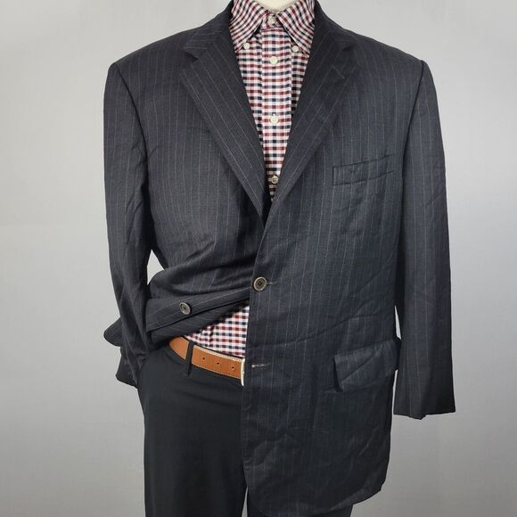 Brooks Brothers Golden Fleece Mens Suit Jacket Three Button Ch Black Striped 48R